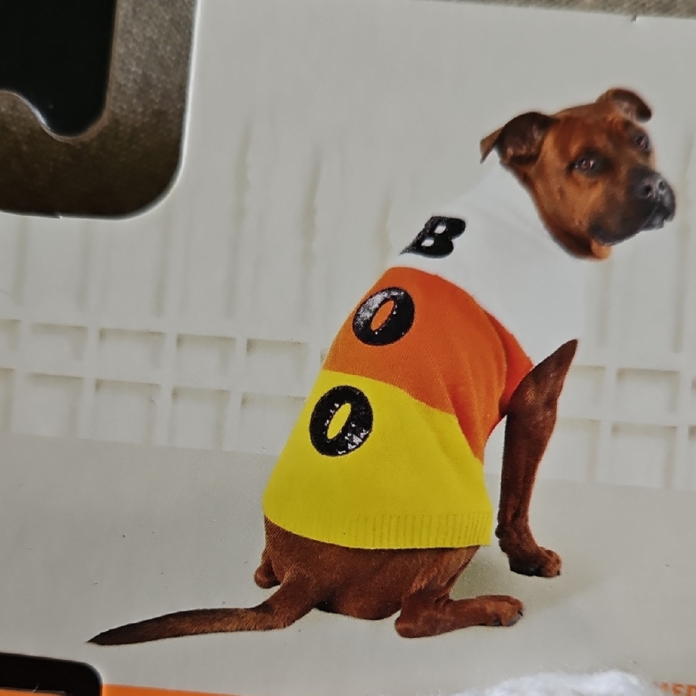 Hyde And EEK! Halloween Candy Corn Dog Sweater  Orange and Yellow Medium